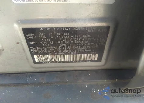 2012 Subaru Outback 2.5I from USA, damaged, VIN 4S4BRBAC5C3301218